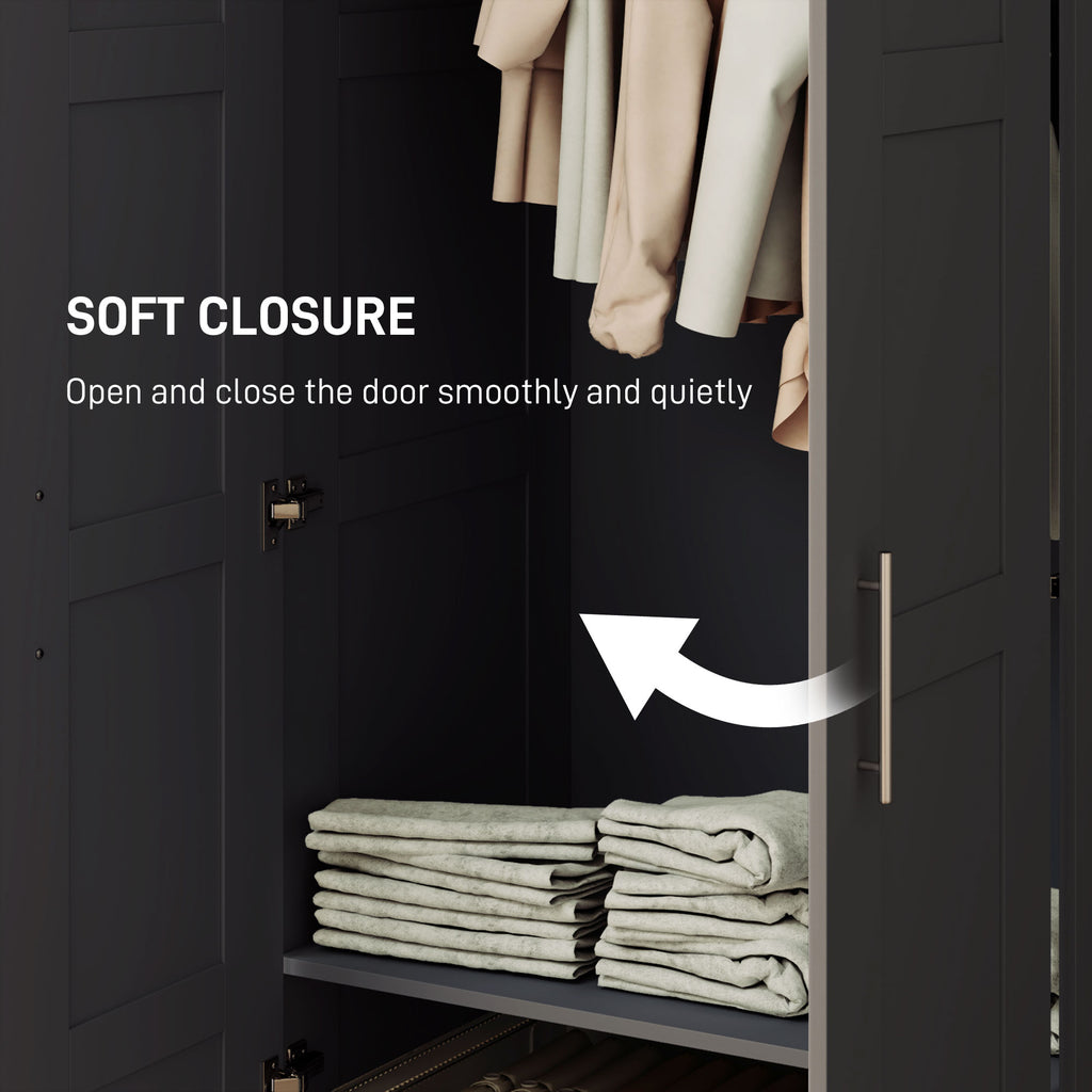Double Panel Door Wardrobe, with Shelves - Black