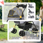 PawHut Dog Pram Dog Stroller Foldable Pet Pushchair with 4 Wheels, Safety Leashes, Cup Holder for Small Dogs, Grey