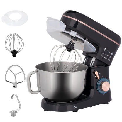 Stand Mixer, 5L Food Mixer for Baking, 6 Speeds and Pulse Setting, 1400W Cake Electric Kitchen Mixer with Dough Hook, Whisk, Stainless Steel Bowl, Splash Guard, Beater, Black