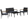 Outsunny 4 Pieces Rattan Garden Furniture Set, 4 Seater Garden Sofa Set with Loveseat, 2 Armchairs and Glass Top Coffee Table, Wicker Outdoor Conservatory Furniture with Cushions for Patio, Black