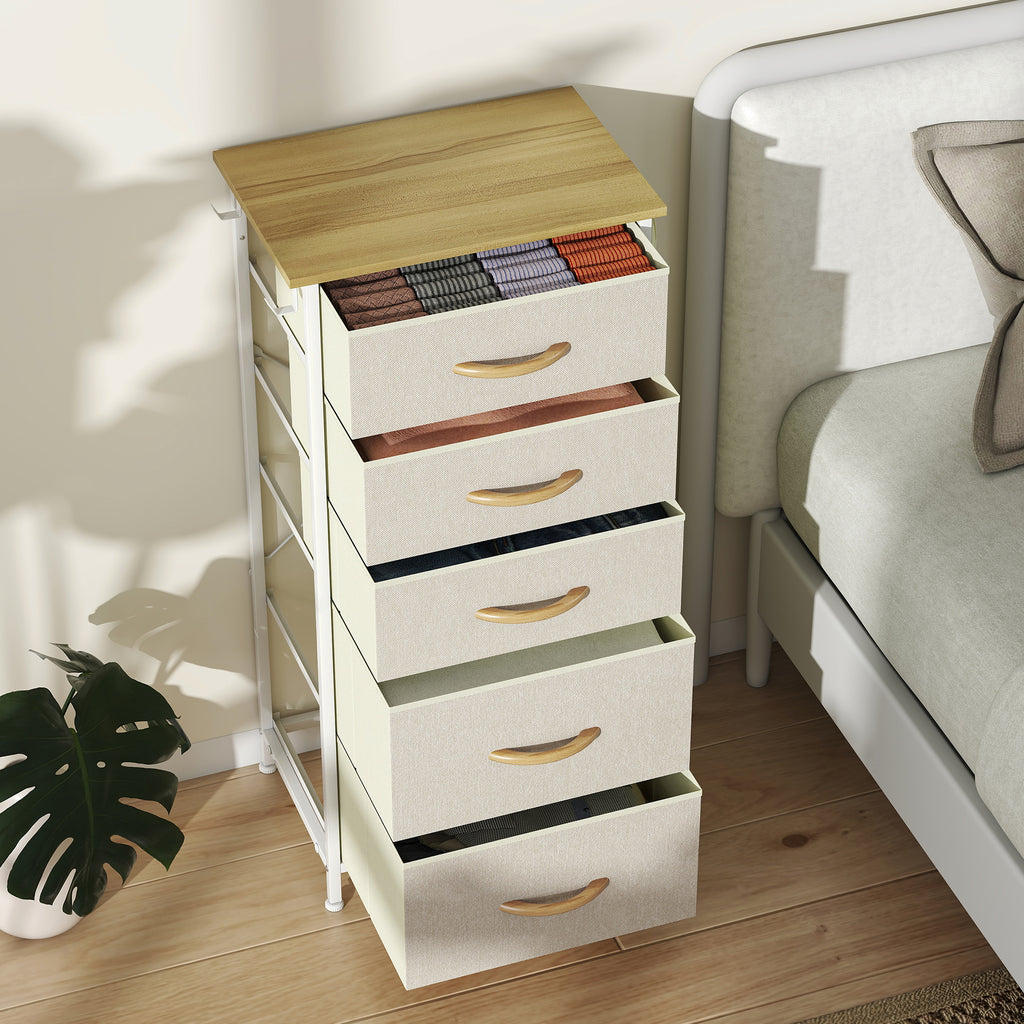 HOMCOM Chest of Five Fabric Drawers - Beige
