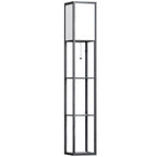 3-Tier Floor Lamp with Shelves and Storage, Modern Standing Lamp with Lampshade, Reading Light with Chain Switch for Living Room, Bedroom, Home Office, Bulb not Included, Black