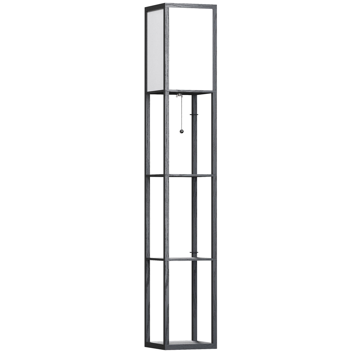 3-Tier Floor Lamp with Shelves and Storage, Modern Standing Lamp with Lampshade, Reading Light with Chain Switch for Living Room, Bedroom, Home Office, Bulb not Included, Black