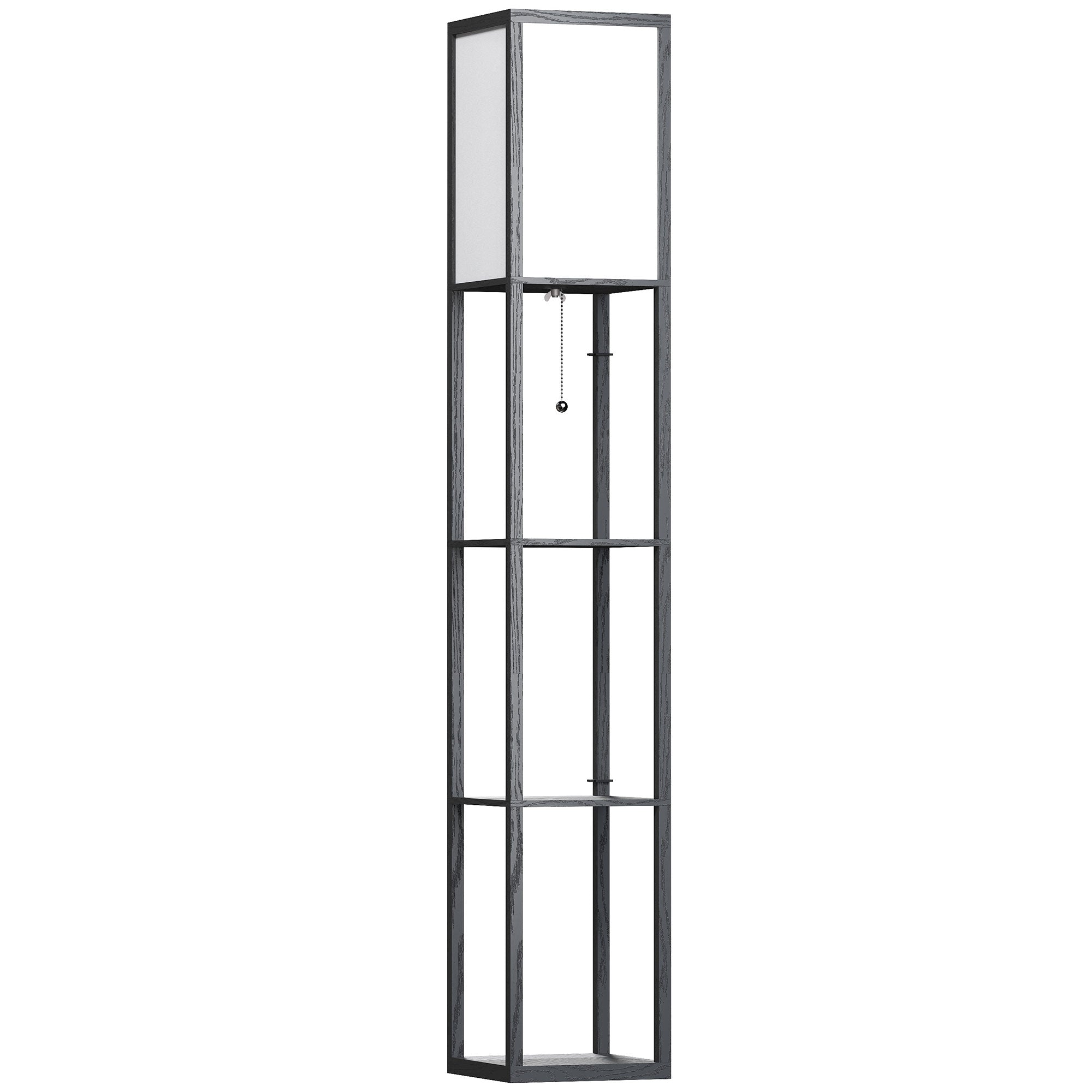 3-Tier Floor Lamp with Shelves and Storage, Modern Standing Lamp with Lampshade, Reading Light with Chain Switch for Living Room, Bedroom, Home Office, Bulb not Included, Black