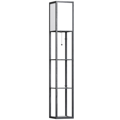 3-Tier Floor Lamp with Shelves and Storage, Modern Standing Lamp with Lampshade, Reading Light with Chain Switch for Living Room, Bedroom, Home Office, Bulb not Included, Black