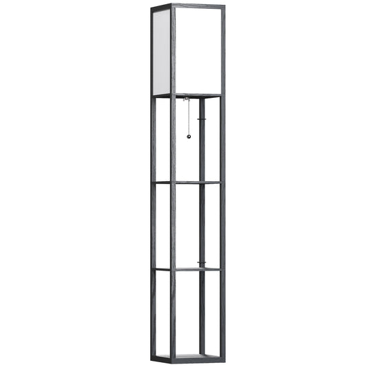 3-Tier Floor Lamp with Shelves and Storage, Modern Standing Lamp with Lampshade, Reading Light with Chain Switch for Living Room, Bedroom, Home Office, Bulb not Included, Black