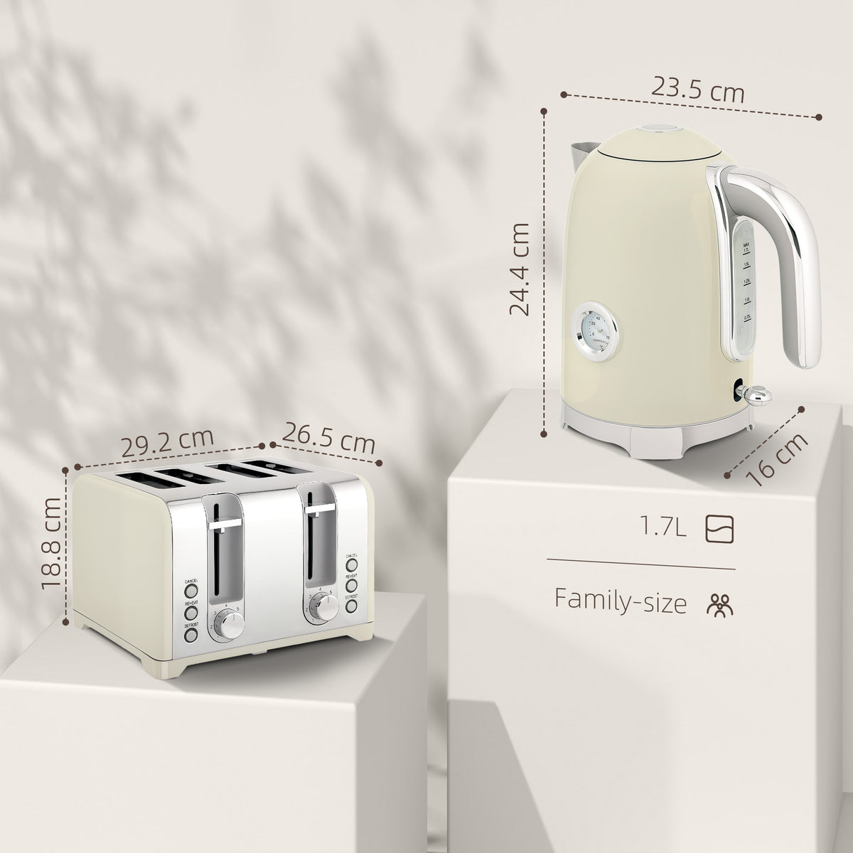 Retro 3000W Kettle and Toaster Set - Grey