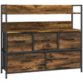 HOMCOM Rustic Chest of Five Fabric Drawers - Rustic Brown