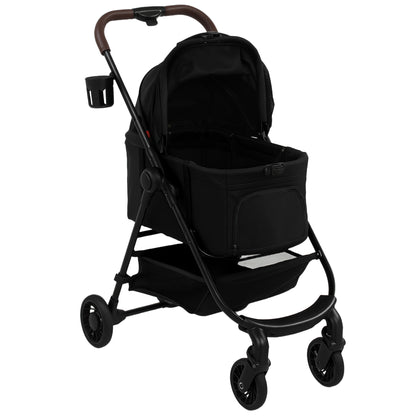 PawHut Dog Stroller, 3 in 1 Foldable Pet Stroller for Small Puppy Cat with Detachable Travel Carrier, Storage Basket, Black