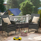 Outsunny 3 Pieces Rattan Bistro Set, Wicker Garden Furniture Set with 2-Tier Coffee Table and Chairs, Washable Cushions, for Outdoor Patio Balcony, Mixed Grey