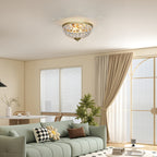 Crystal Chandelier Ceiling Light with 168 Octagonal Beads, Vintage 2-Light Flush Mount Ceiling Light for Living Room, Bedroom, Hallway, Dining Room, Gold Tone