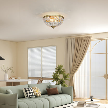 Crystal Chandelier Ceiling Light with 168 Octagonal Beads, Vintage 2-Light Flush Mount Ceiling Light for Living Room, Bedroom, Hallway, Dining Room, Gold Tone