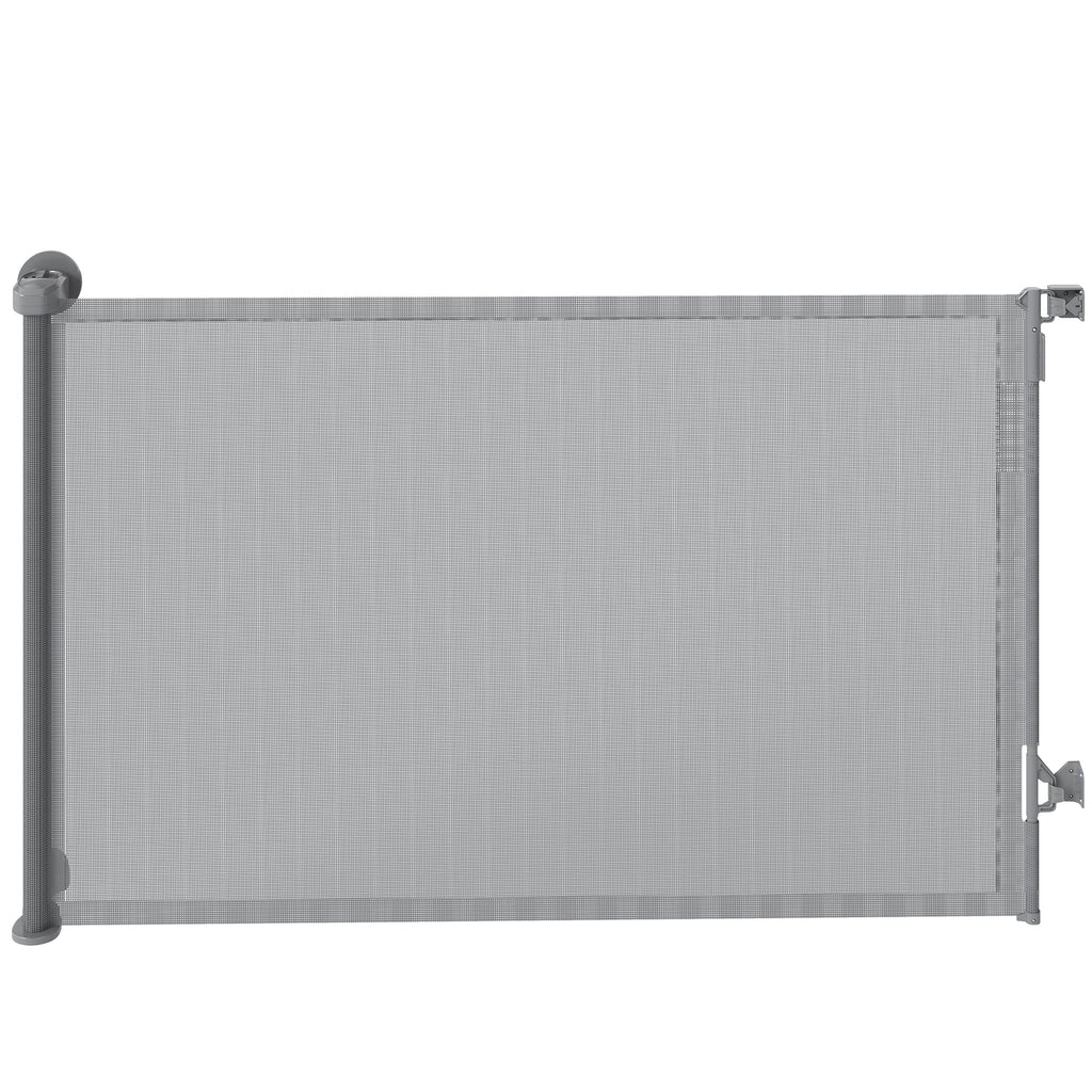 PawHut Retractable Dog Gate, Extends to 140 cm Wide & 93 cm Tall, Mesh Pet Gate with Single Hand Operation, for Stairs Doorways