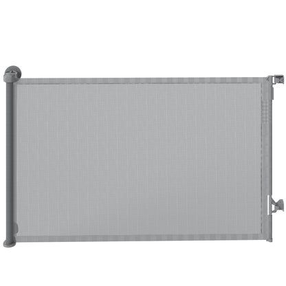 PawHut Retractable Dog Gate, Extends to 140 cm Wide & 93 cm Tall, Mesh Pet Gate with Single Hand Operation, for Stairs Doorways