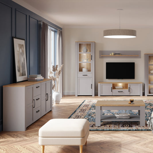 Balmoral 3 Door 3 Drawer Sideboard in Riviera Oak/Grey Oak
