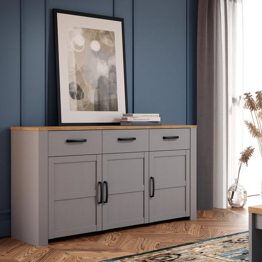 Balmoral 3 Door 3 Drawer Sideboard in Riviera Oak/Grey Oak