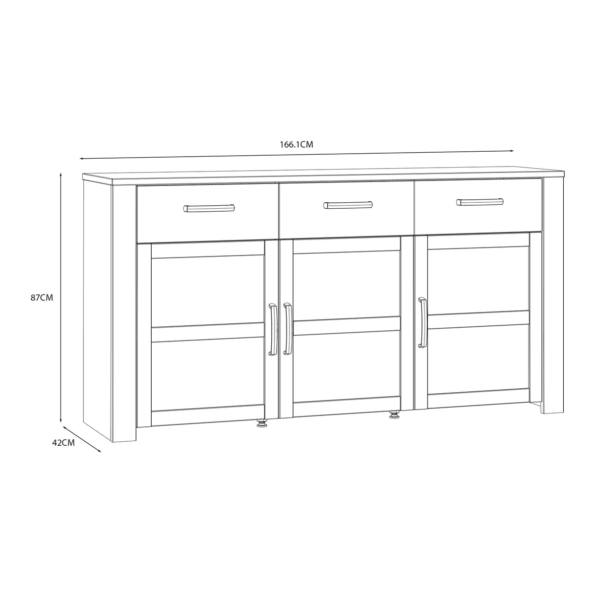 Balmoral 3 Door 3 Drawer Sideboard in Riviera Oak/Grey Oak