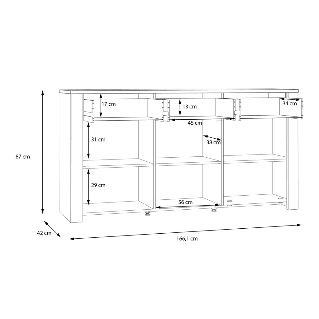 Balmoral 3 Door 3 Drawer Sideboard in Riviera Oak/Grey Oak