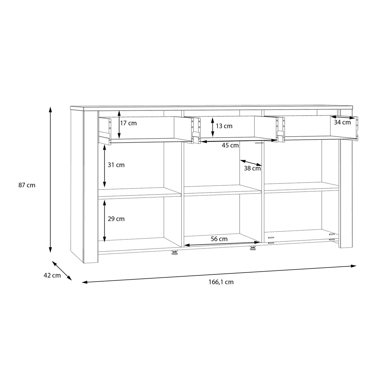 Balmoral 3 Door 3 Drawer Sideboard in Riviera Oak/Grey Oak