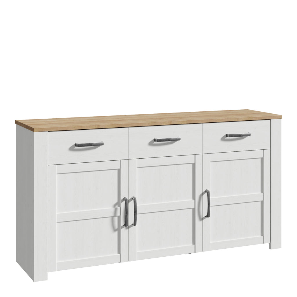 Balmoral 3 Door 3 Drawer Sideboard in Riviera Oak/White