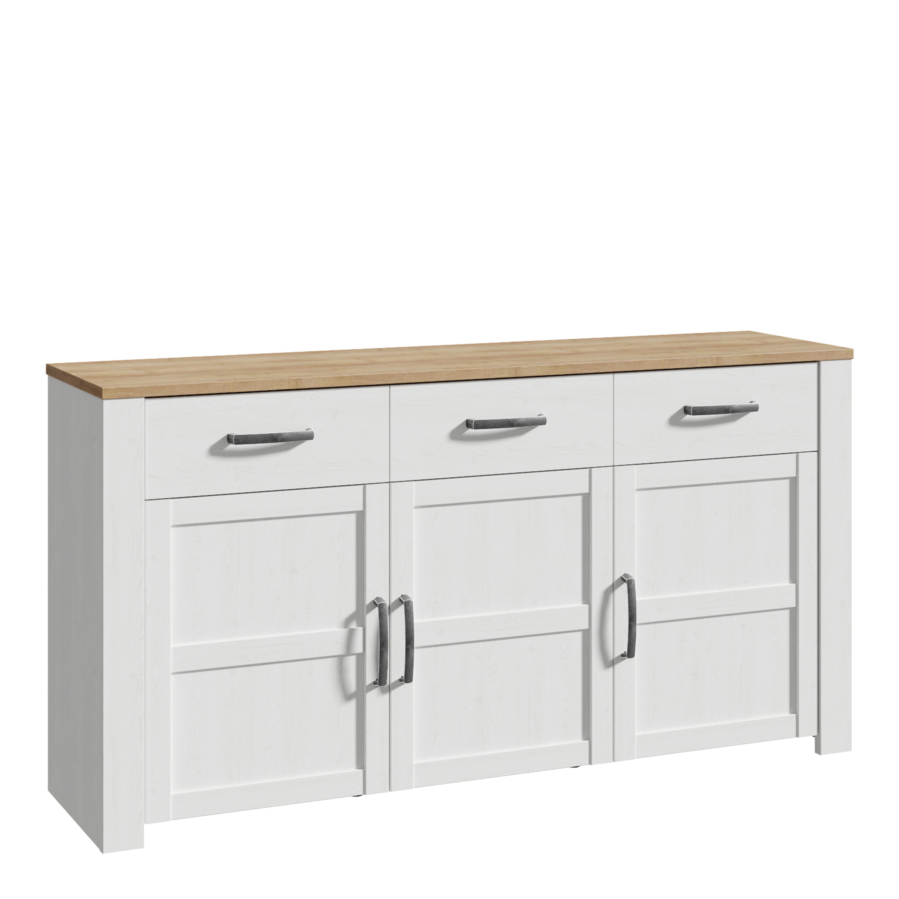 Balmoral 3 Door 3 Drawer Sideboard in Riviera Oak/White