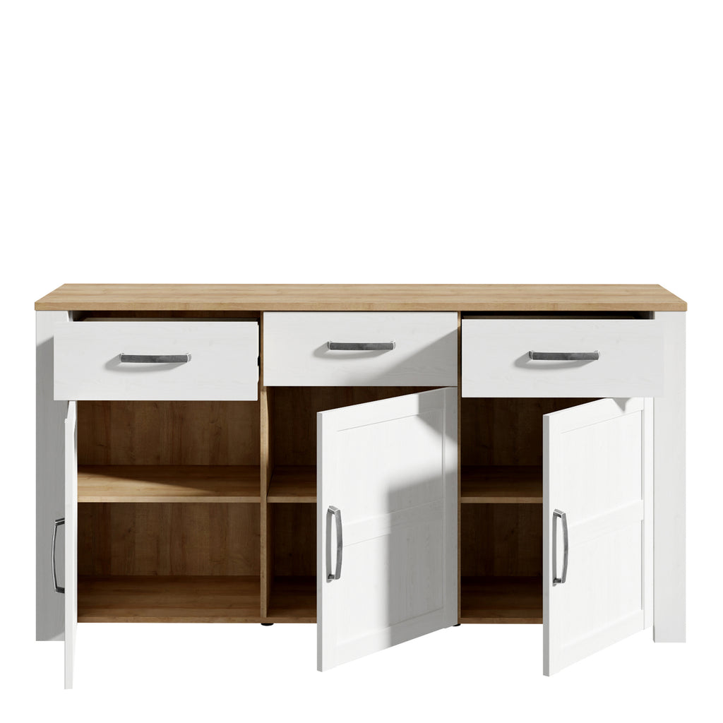 Balmoral 3 Door 3 Drawer Sideboard in Riviera Oak/White