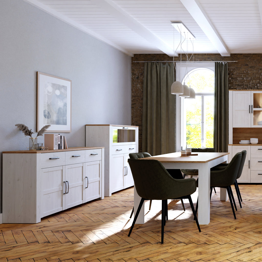 Balmoral 3 Door 3 Drawer Sideboard in Riviera Oak/White