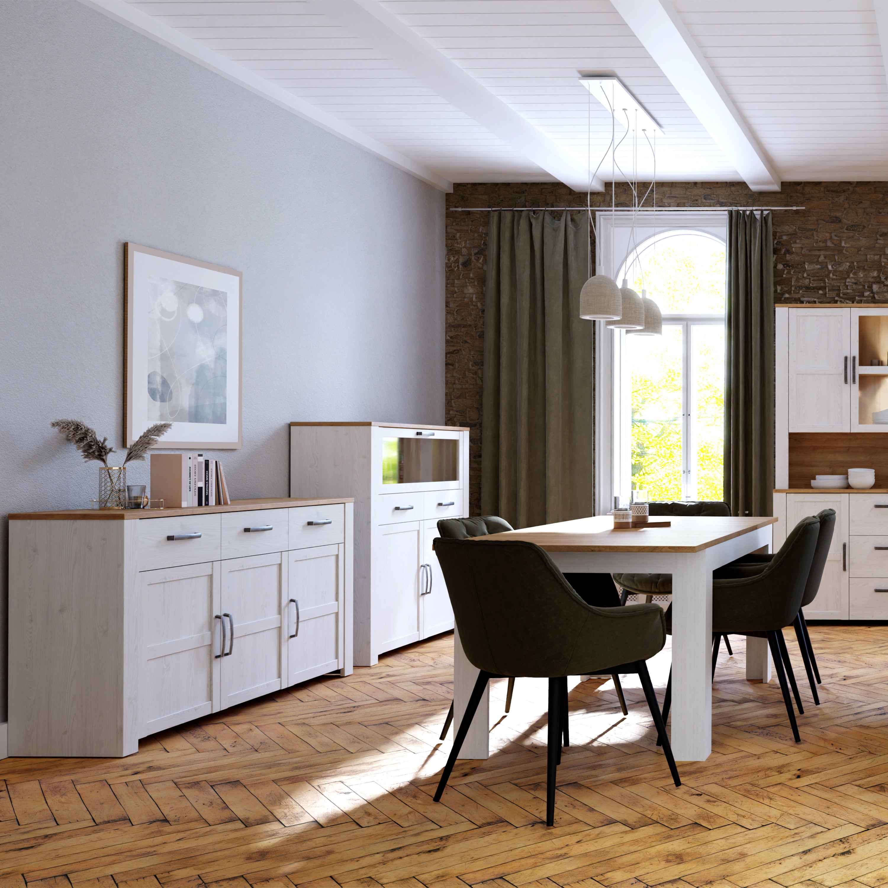 Balmoral 3 Door 3 Drawer Sideboard in Riviera Oak/White