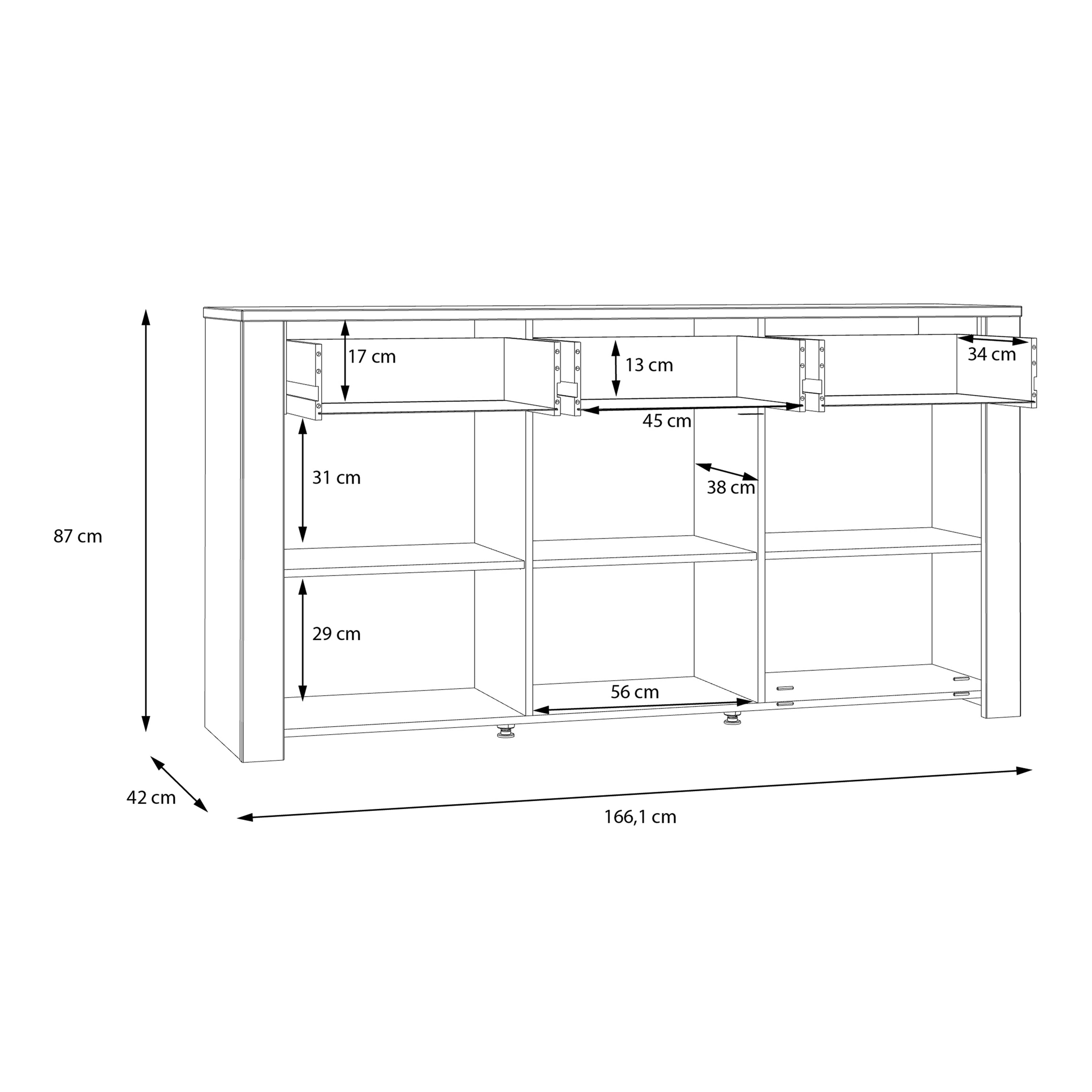 Balmoral 3 Door 3 Drawer Sideboard in Riviera Oak/White