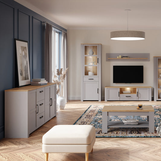 Balmoral 3 Door 3 Drawer Large Sideboard in Riviera Oak/Grey Oak