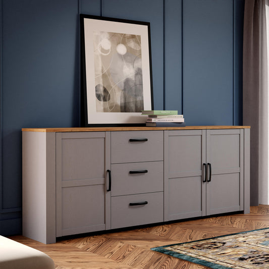 Balmoral 3 Door 3 Drawer Large Sideboard in Riviera Oak/Grey Oak