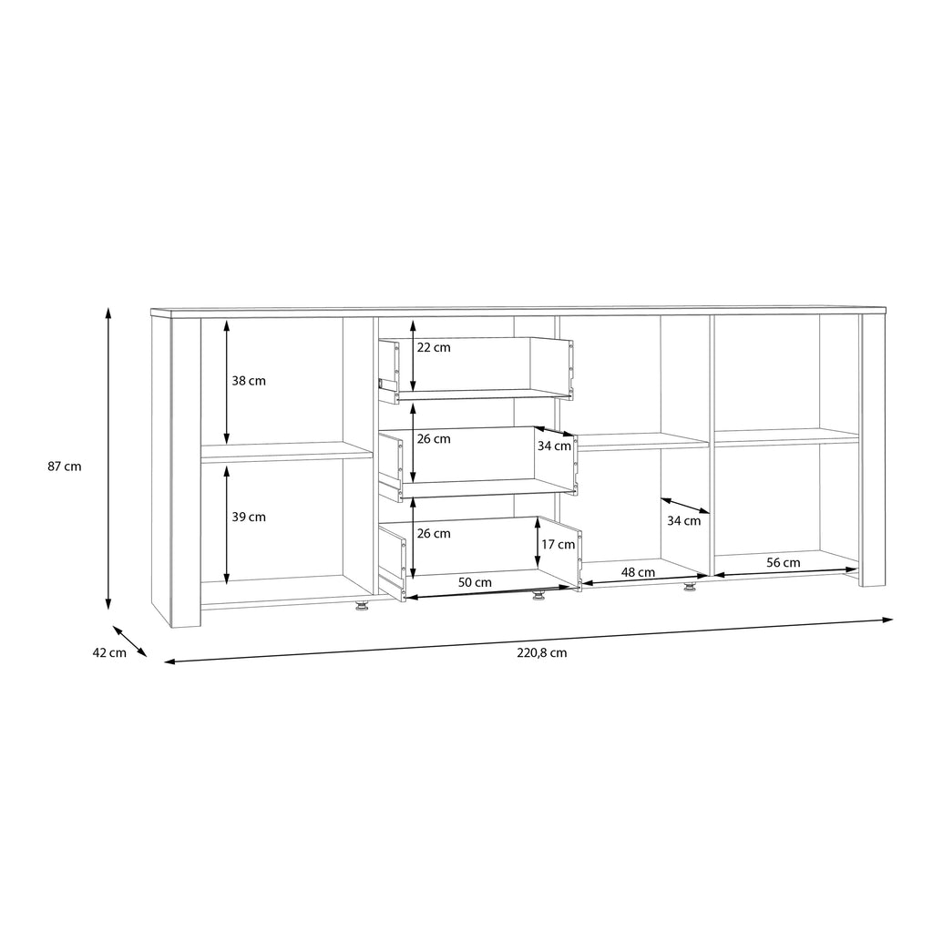 Balmoral 3 Door 3 Drawer Large Sideboard in Riviera Oak/Grey Oak