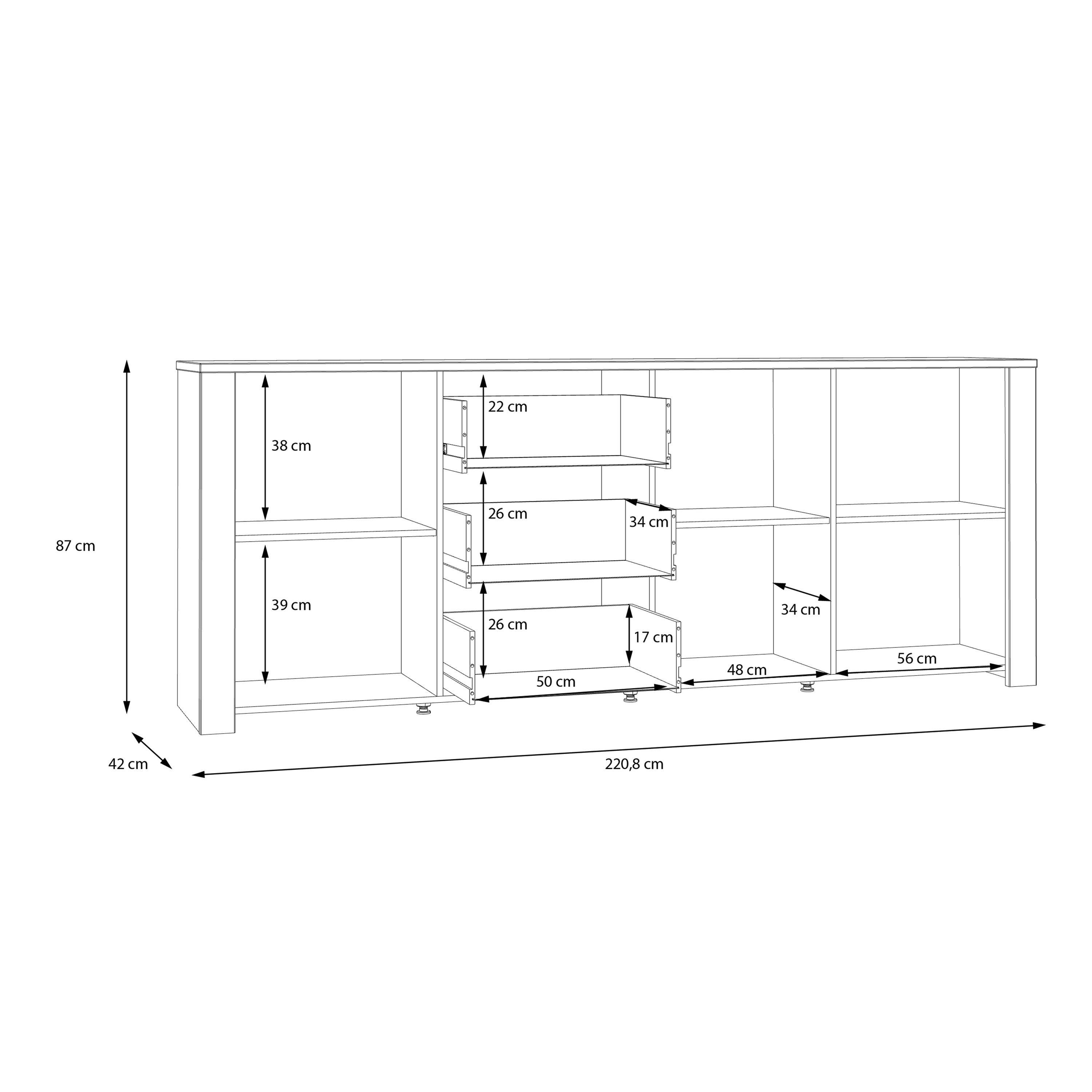 Balmoral 3 Door 3 Drawer Large Sideboard in Riviera Oak/Grey Oak