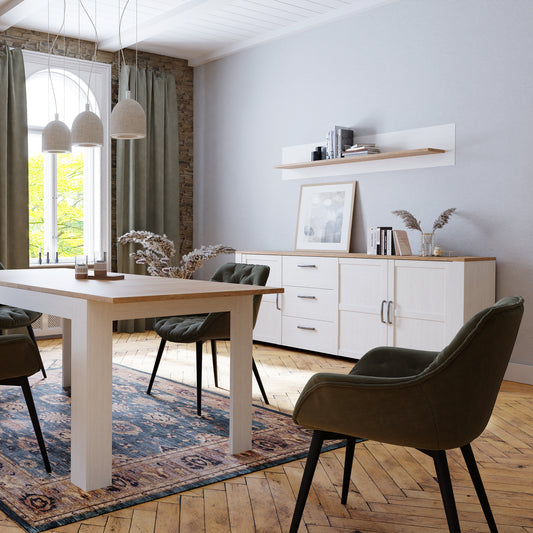 Balmoral 3 Door 3 Drawer Large Sideboard in Riviera Oak/White