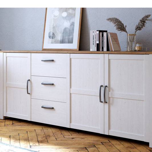 Balmoral 3 Door 3 Drawer Large Sideboard in Riviera Oak/White