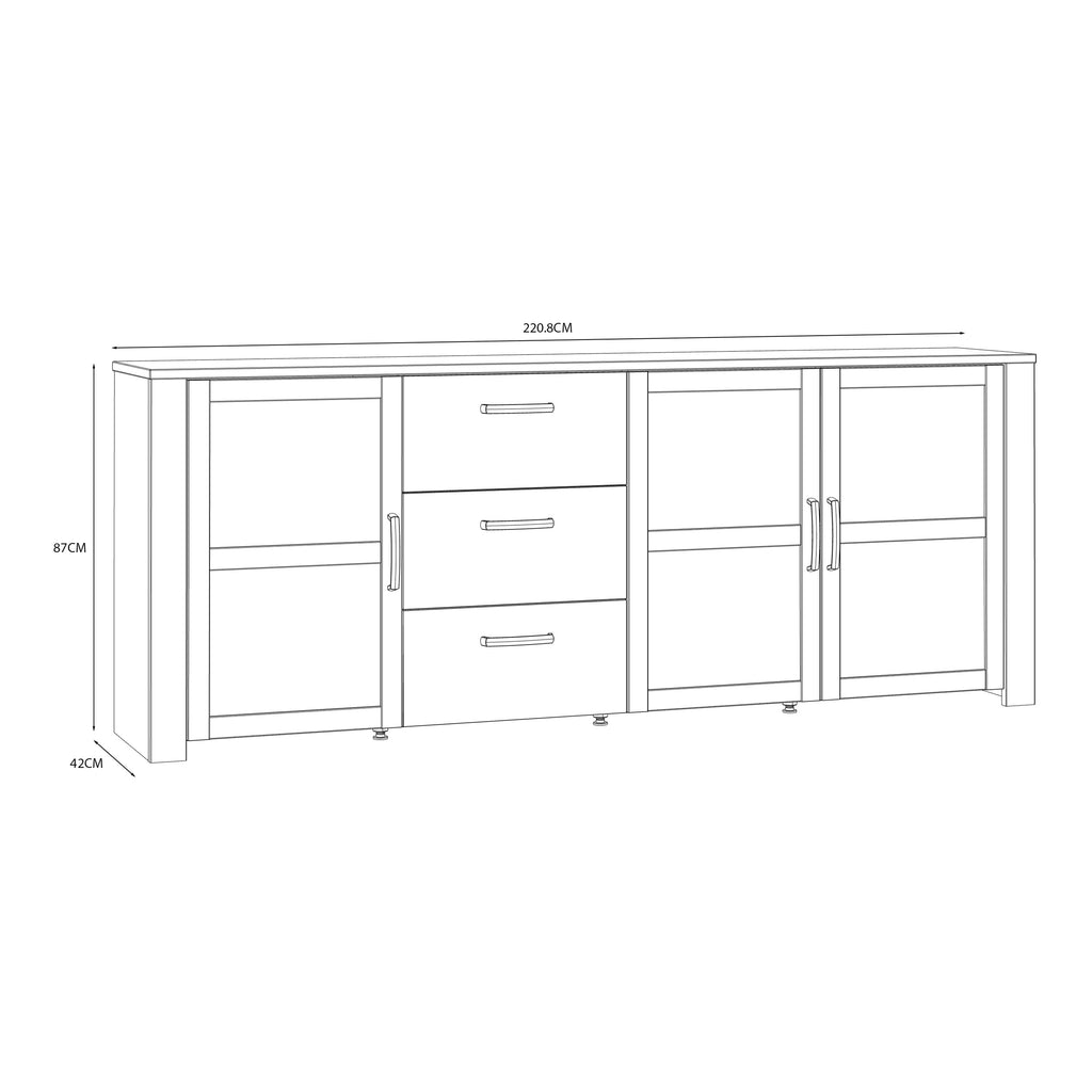 Balmoral 3 Door 3 Drawer Large Sideboard in Riviera Oak/White