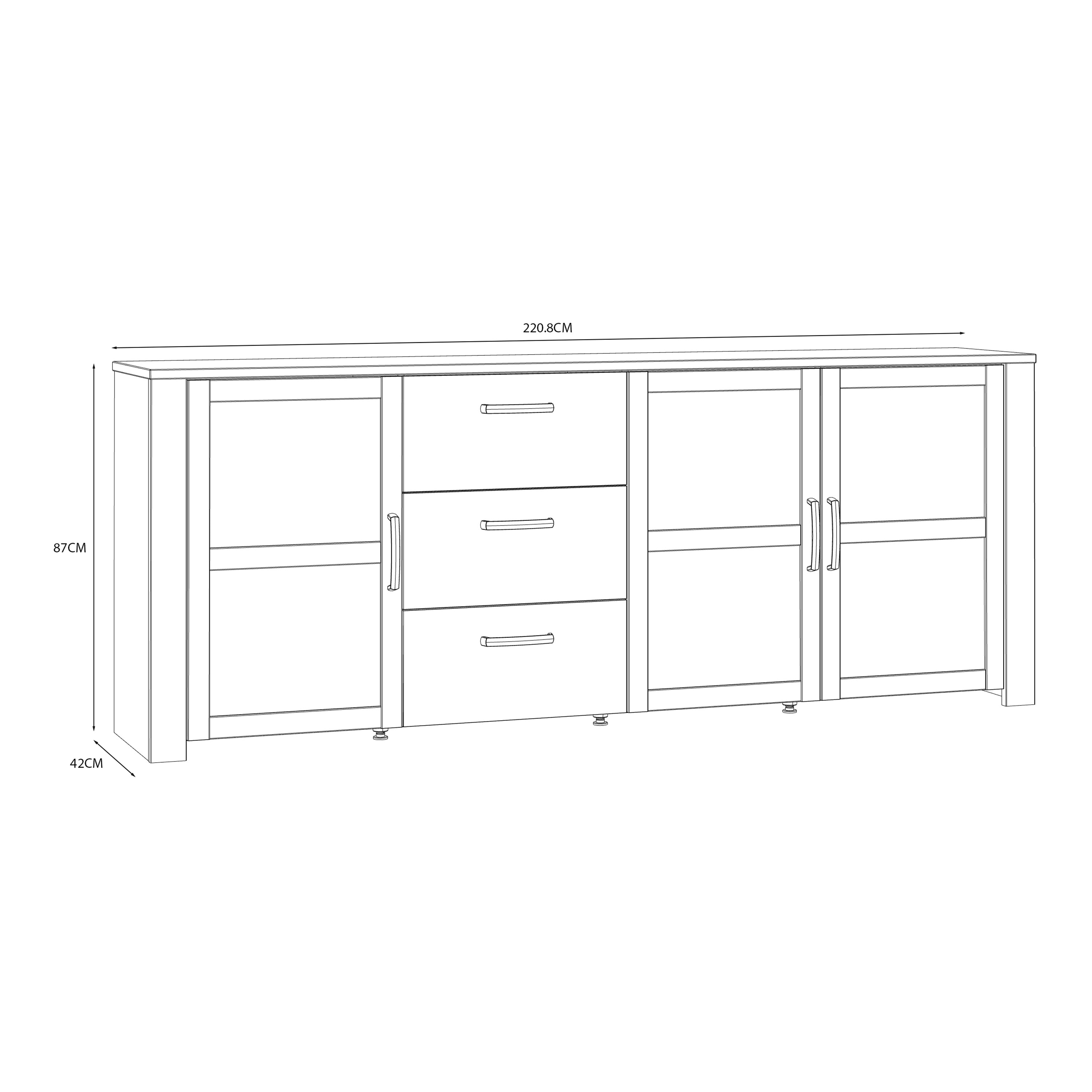 Balmoral 3 Door 3 Drawer Large Sideboard in Riviera Oak/White