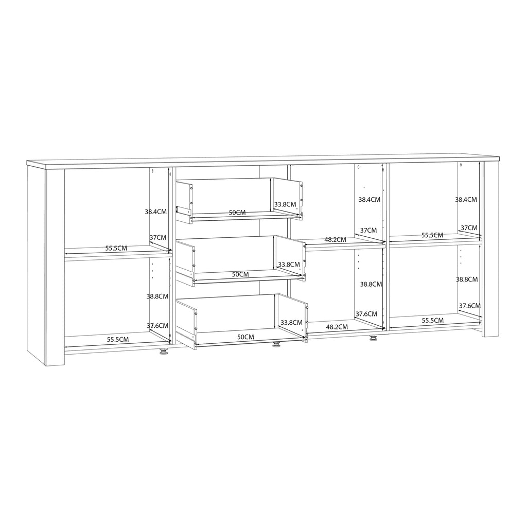 Balmoral 3 Door 3 Drawer Large Sideboard in Riviera Oak/White