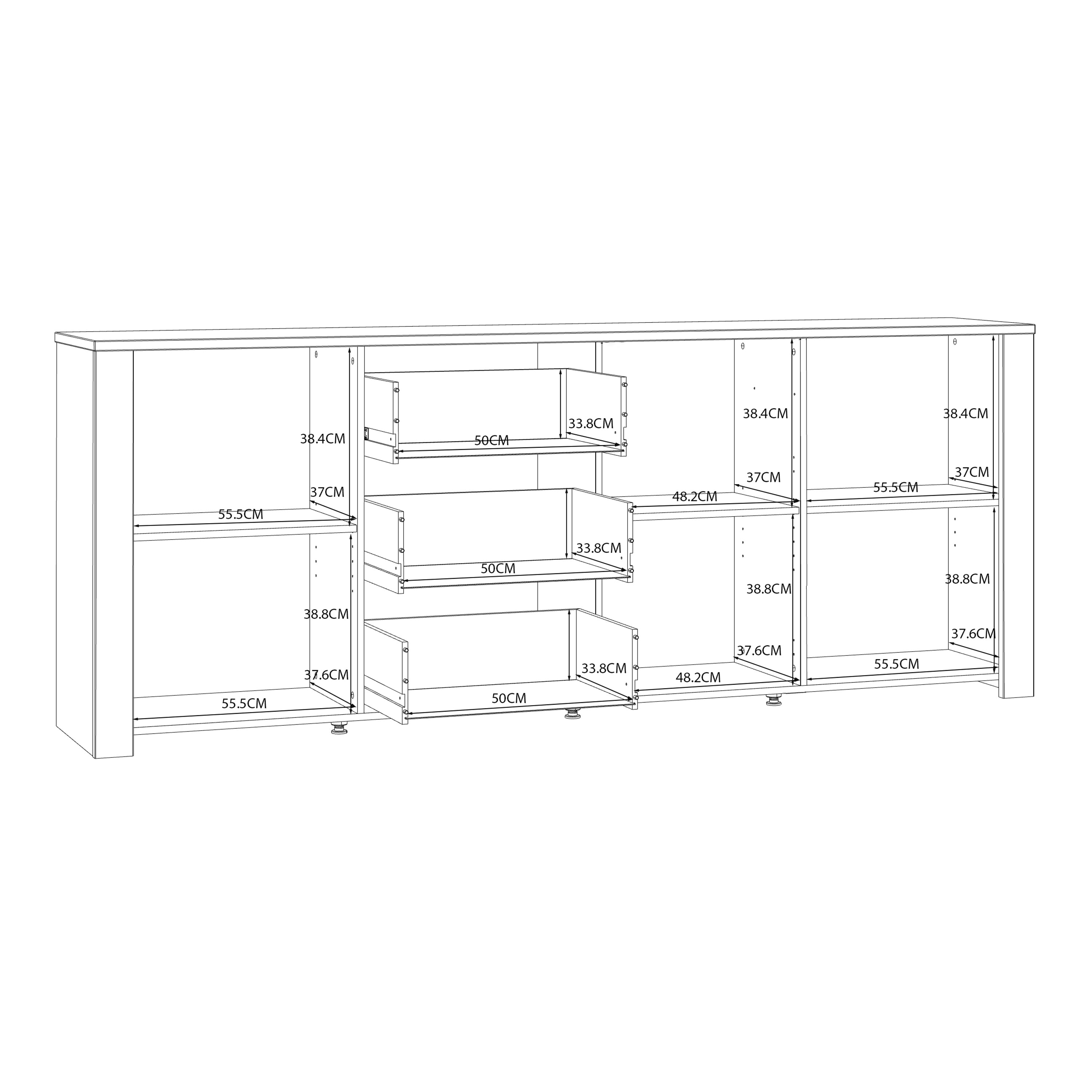 Balmoral 3 Door 3 Drawer Large Sideboard in Riviera Oak/White