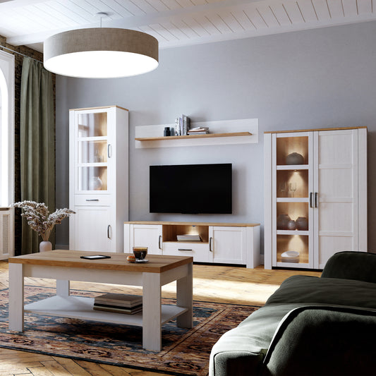 Balmoral 2 Door 1 Drawer TV Unit in Riviera Oak/White