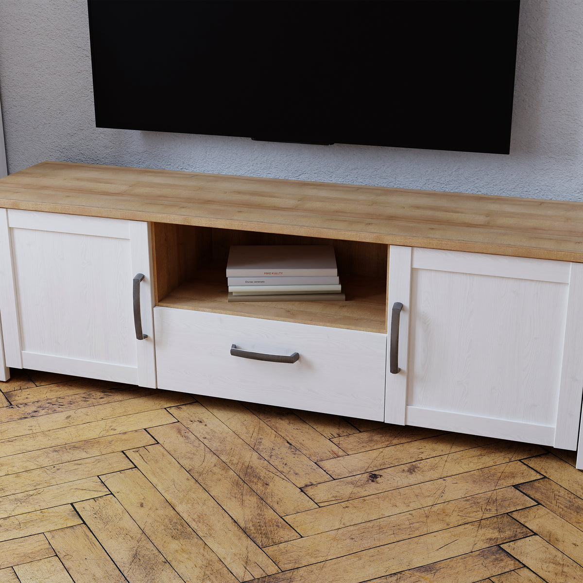 Balmoral 2 Door 1 Drawer TV Unit in Riviera Oak/White
