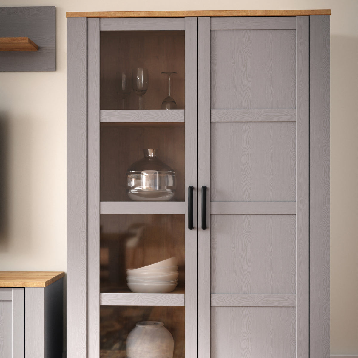 Balmoral 2 Door Display Cabinet in Riviera Oak/Grey Oak