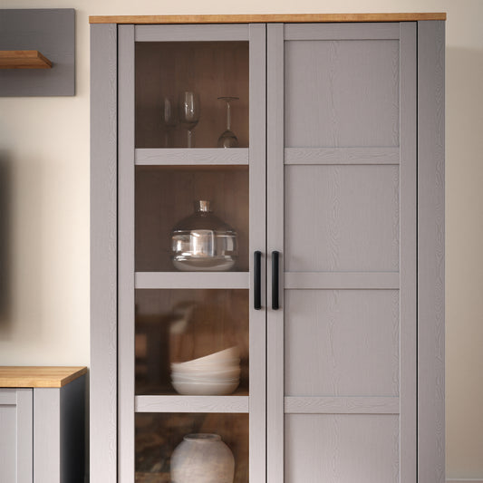 Balmoral 2 Door Display Cabinet in Riviera Oak/Grey Oak