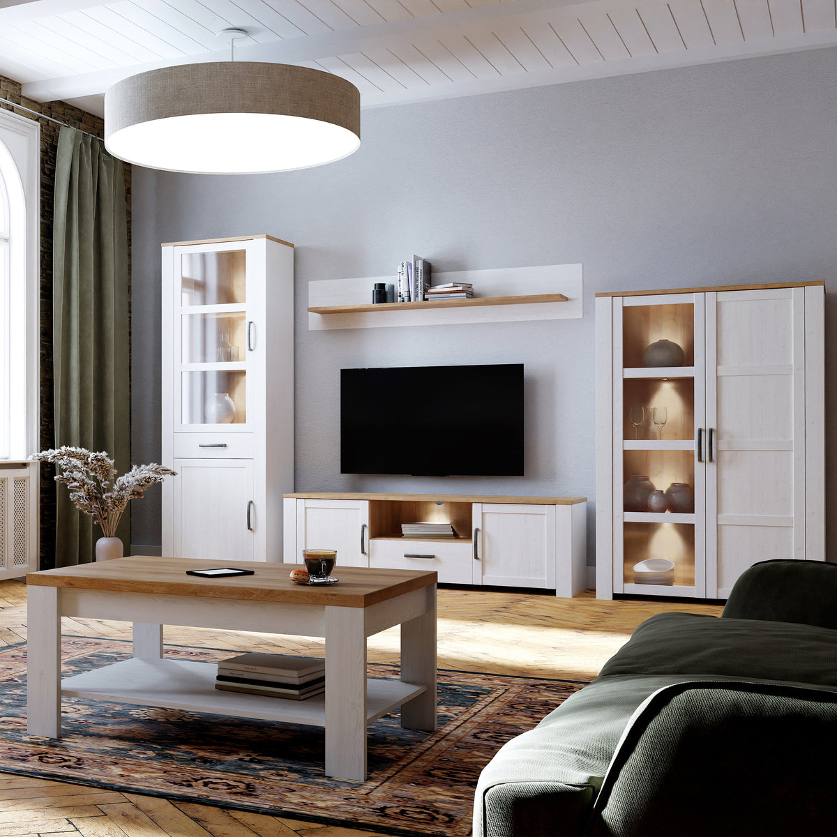 Balmoral 2 Door Display Cabinet in Riviera Oak/White