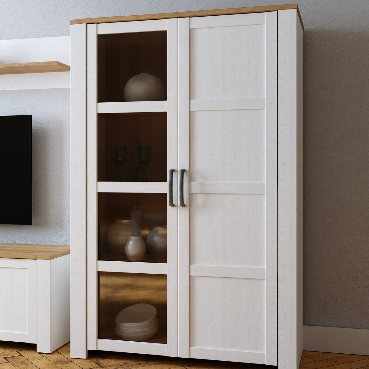 Balmoral 2 Door Display Cabinet in Riviera Oak/White