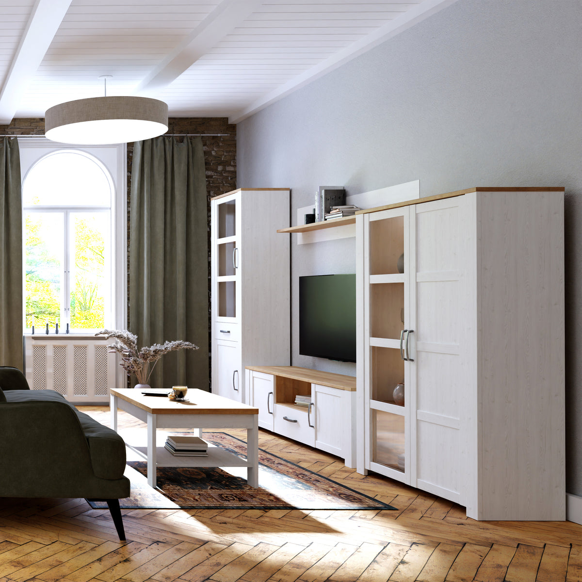 Balmoral 2 Door Display Cabinet in Riviera Oak/White