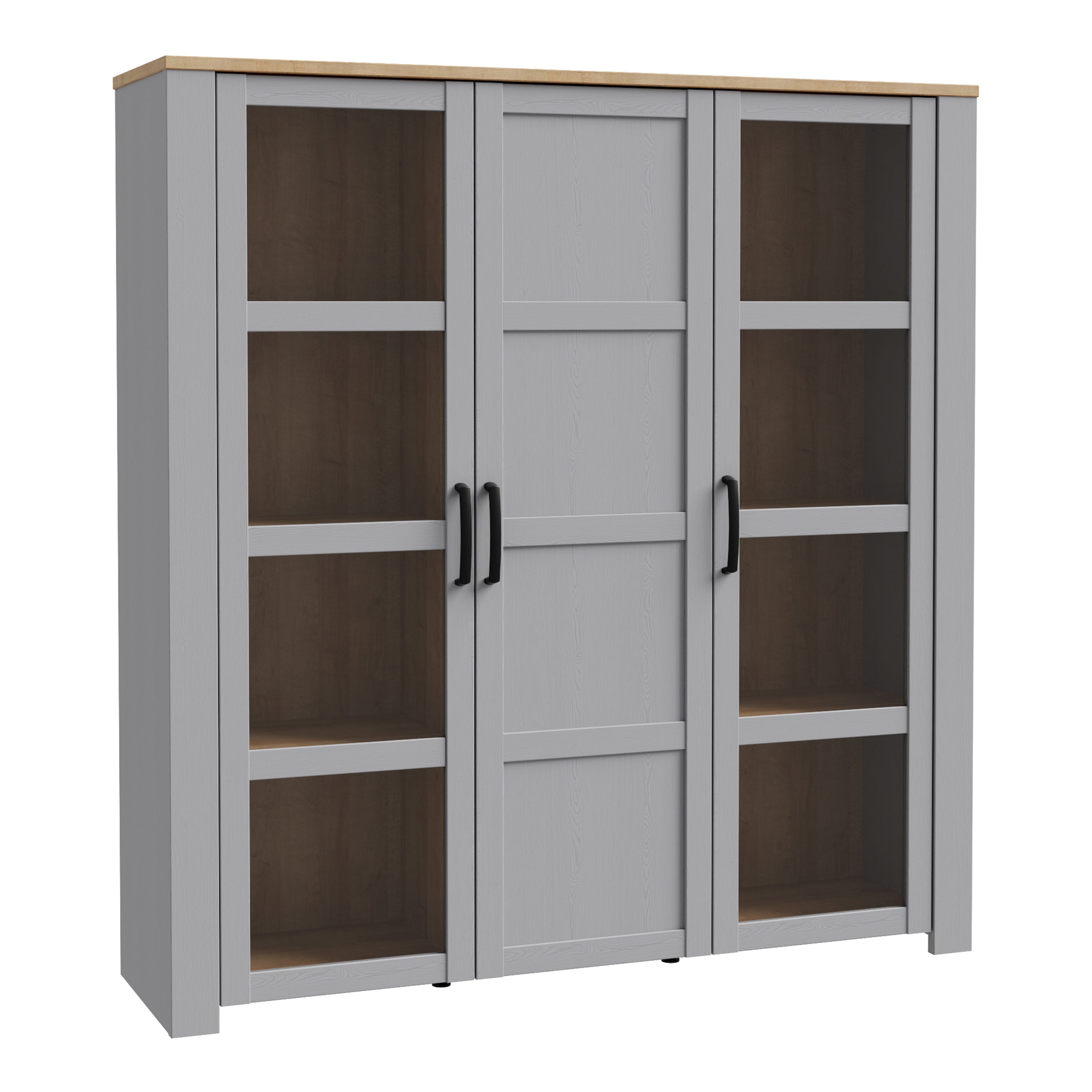 Balmoral 3 Door Large Display Cabinet in Riviera Oak/Grey Oak