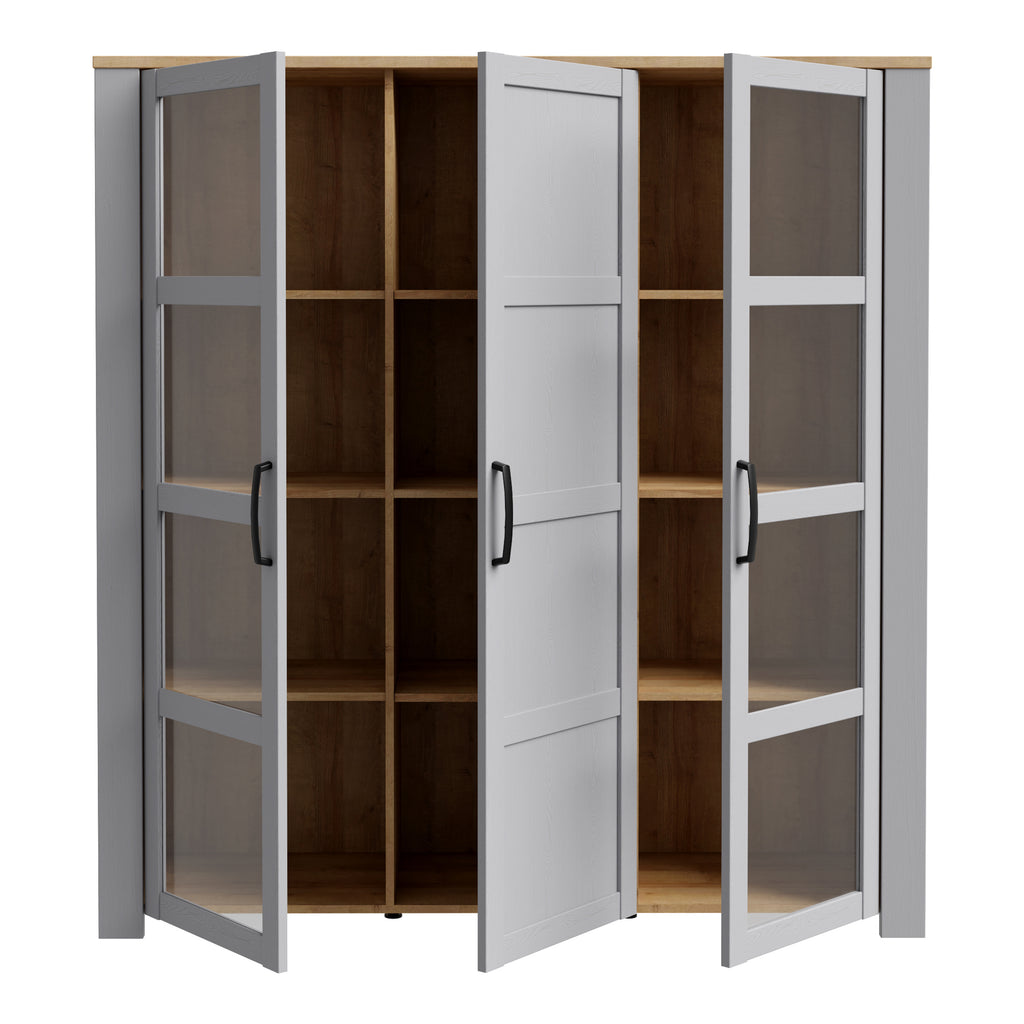 Balmoral 3 Door Large Display Cabinet in Riviera Oak/Grey Oak