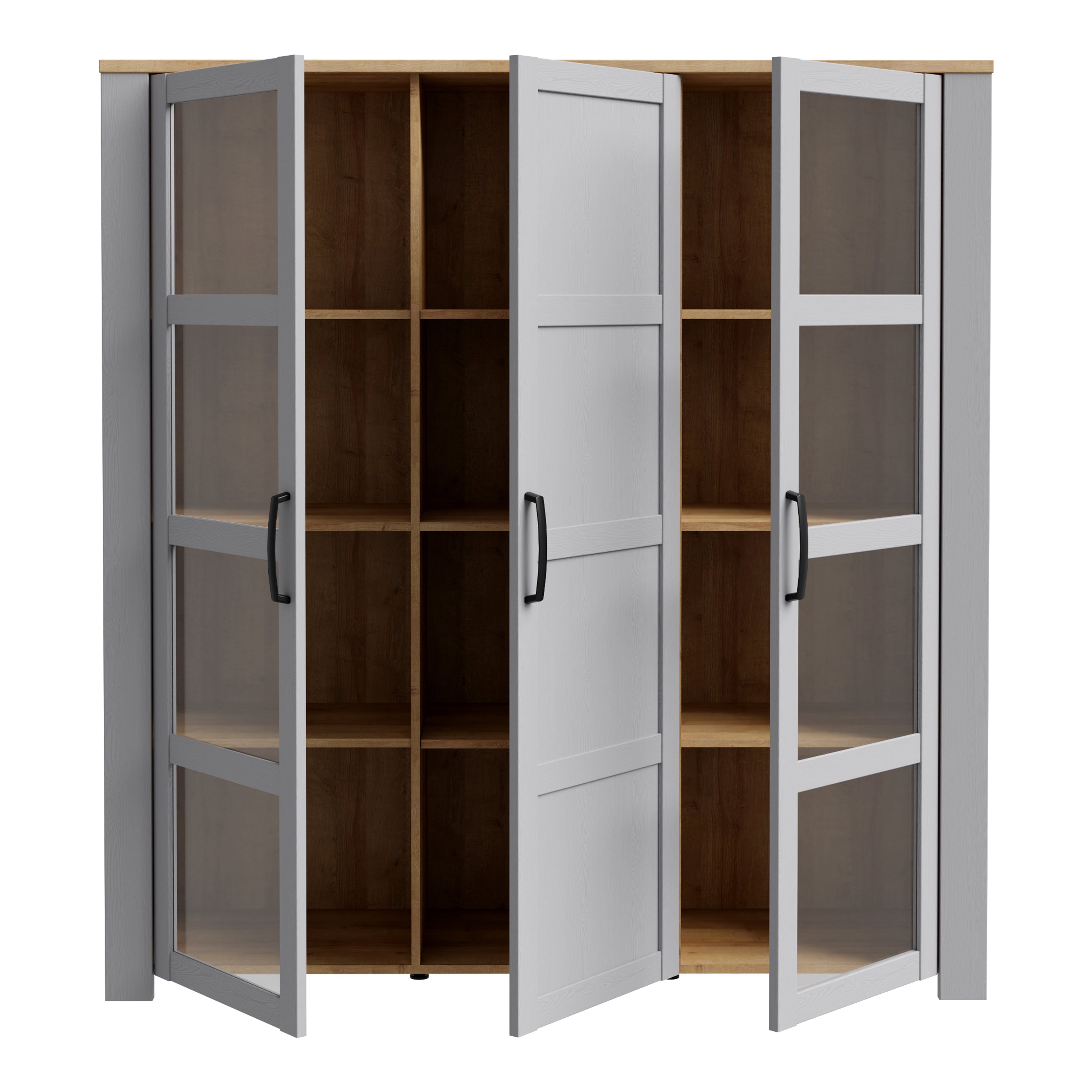 Balmoral 3 Door Large Display Cabinet in Riviera Oak/Grey Oak