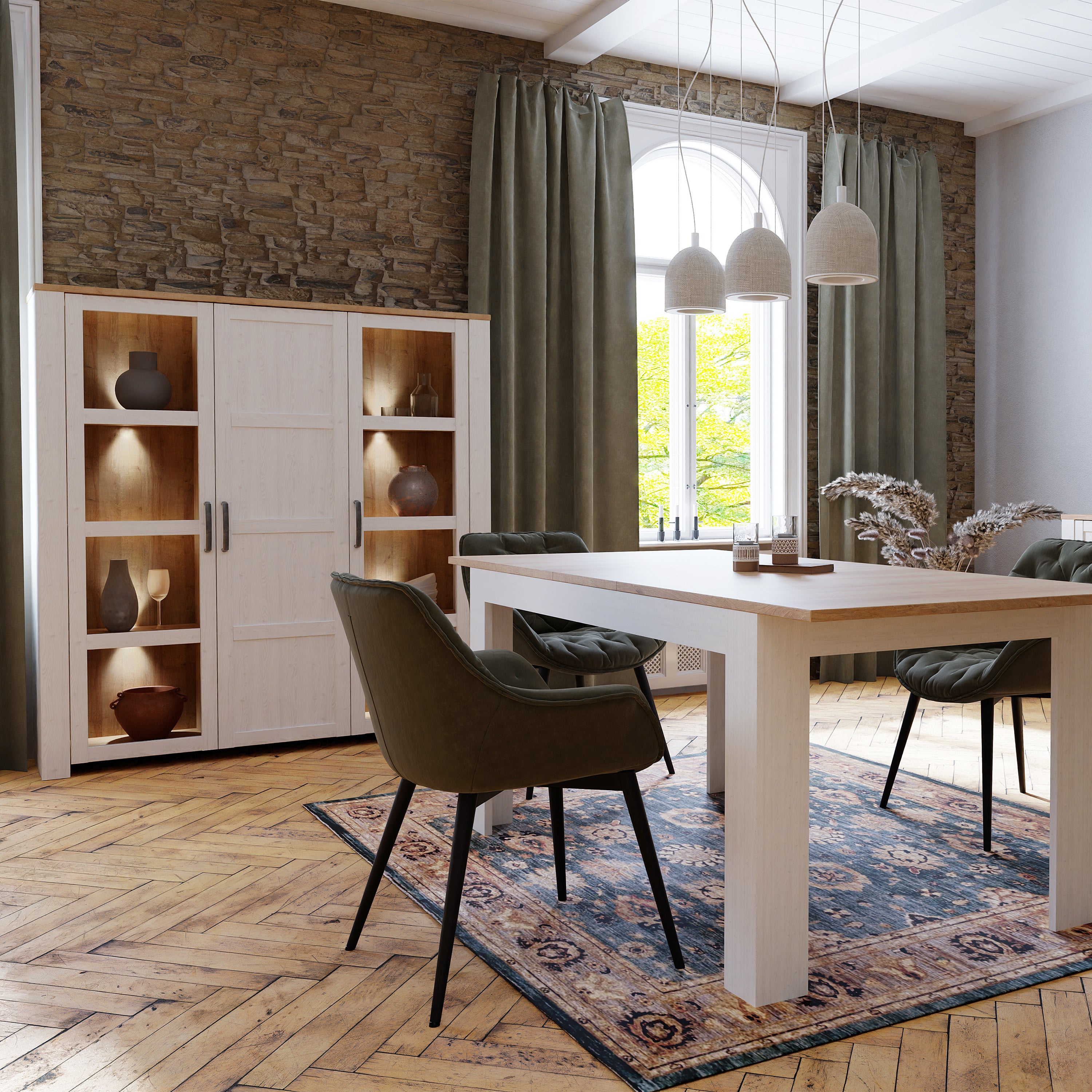 Balmoral 3 Door Large Display Cabinet in Riviera Oak/White